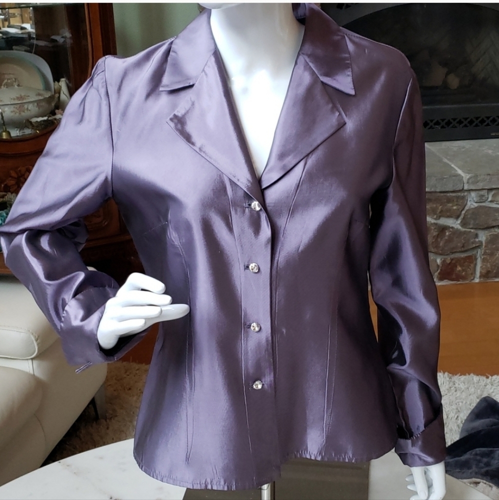JS Collections Satin Button-Front Blouse in Dusty Purple
